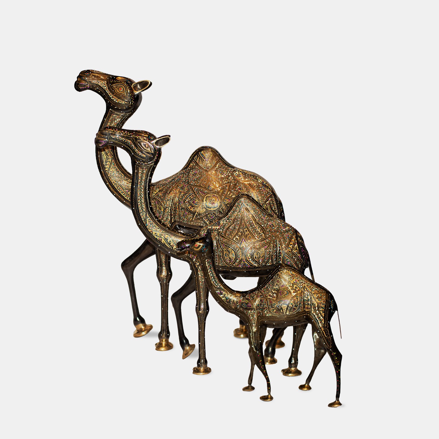 Brass Color Camel Figurine Set, Decorative Sculptures for Home Décor